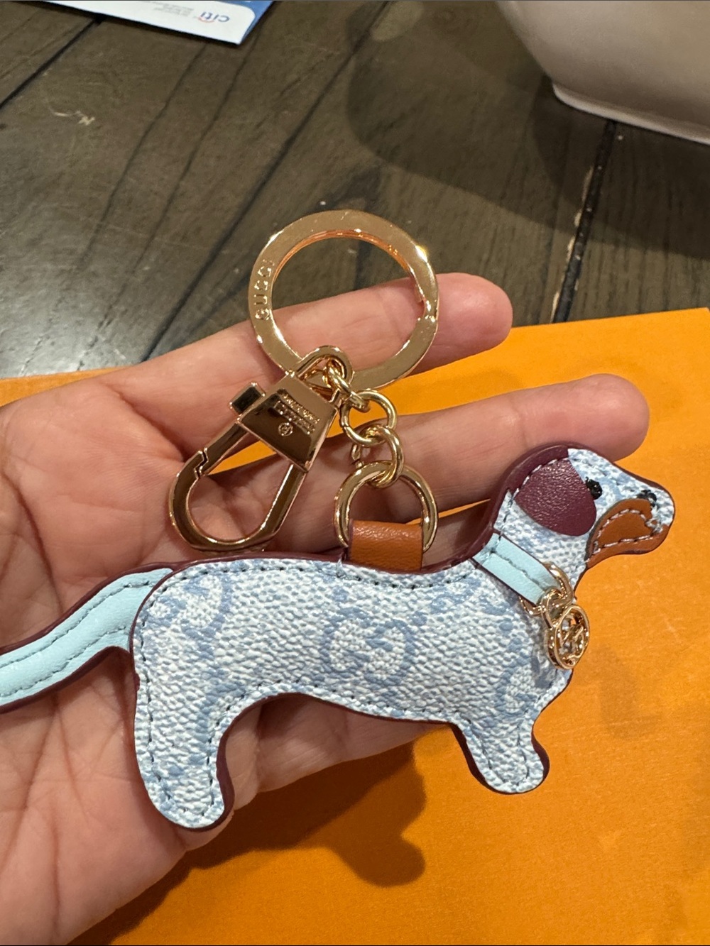 Light Blue and Brown Dachshund Keychain Charm
